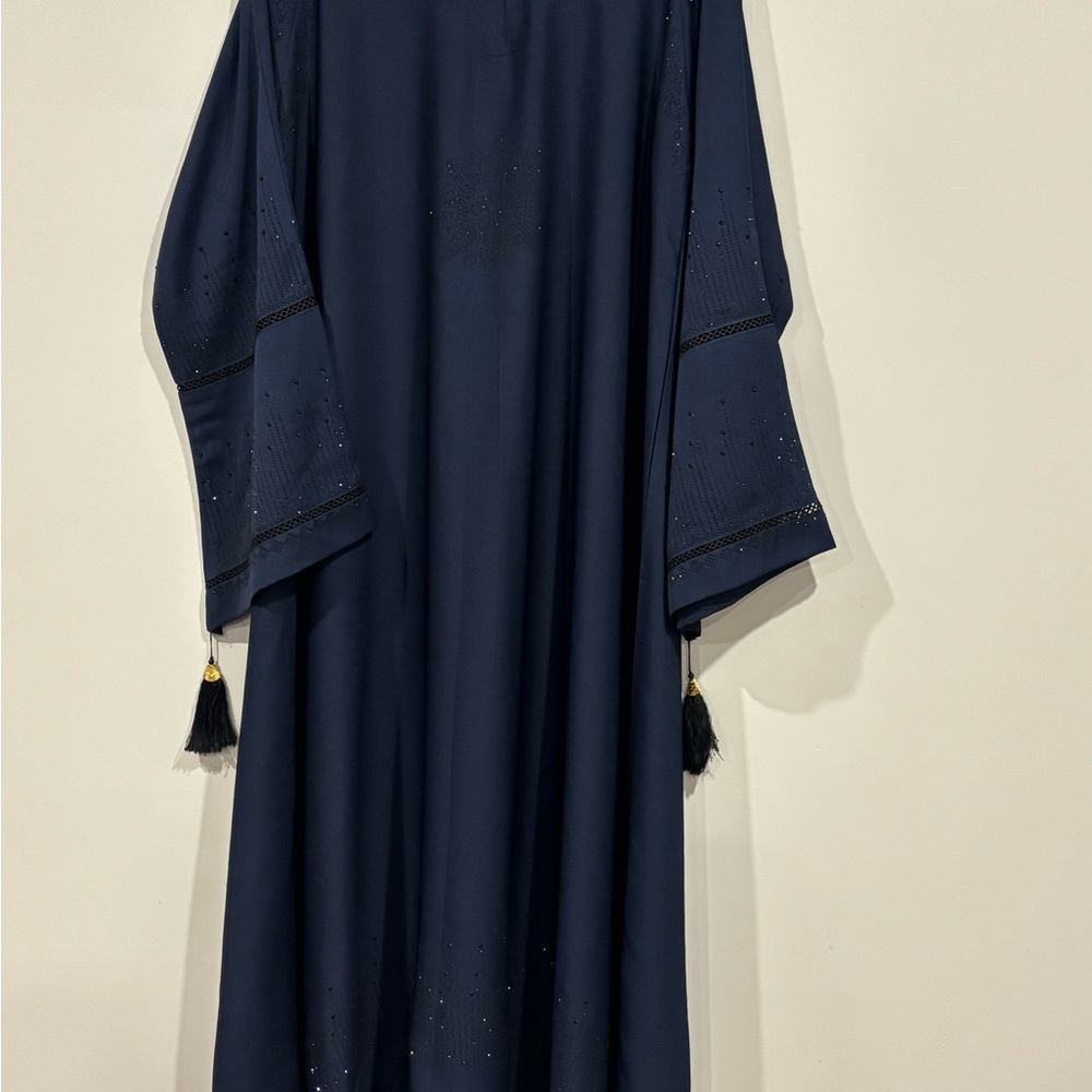 Elegant Navy Blue Kaftan with Tassel Details
